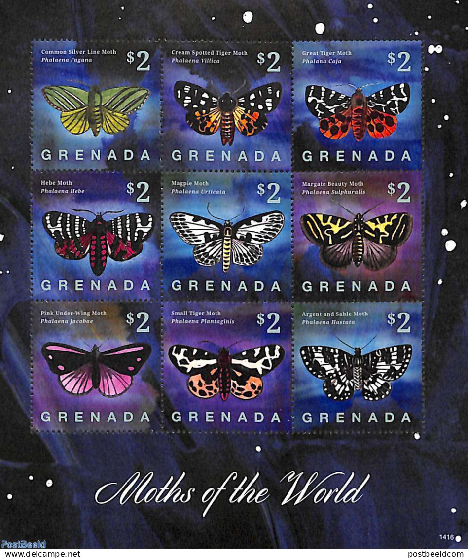 Grenada 2014 Moths Of The Worls 9v M/s, Mint NH, Nature - Butterflies - Autres & Non Classés