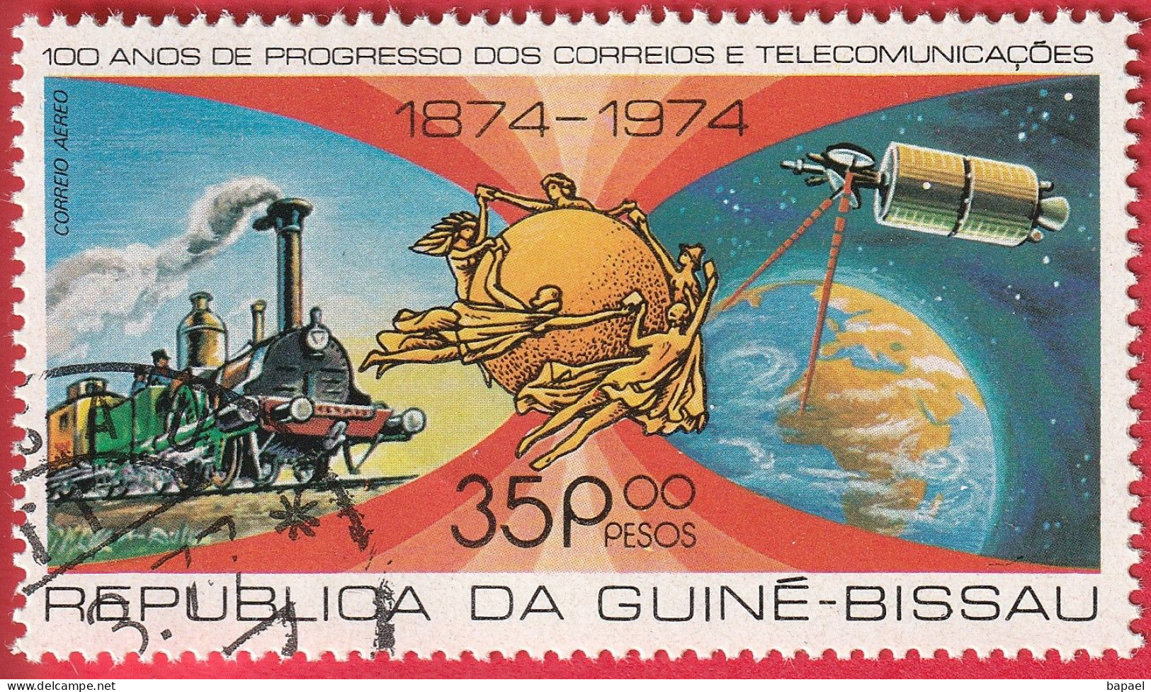N° Yvert & Tellier 27 - Guinée-Bissau (Poste Aérienne) (1977) (Oblitéré) - Train Postal Satellite ''Intelsat4'' - Guinea-Bissau