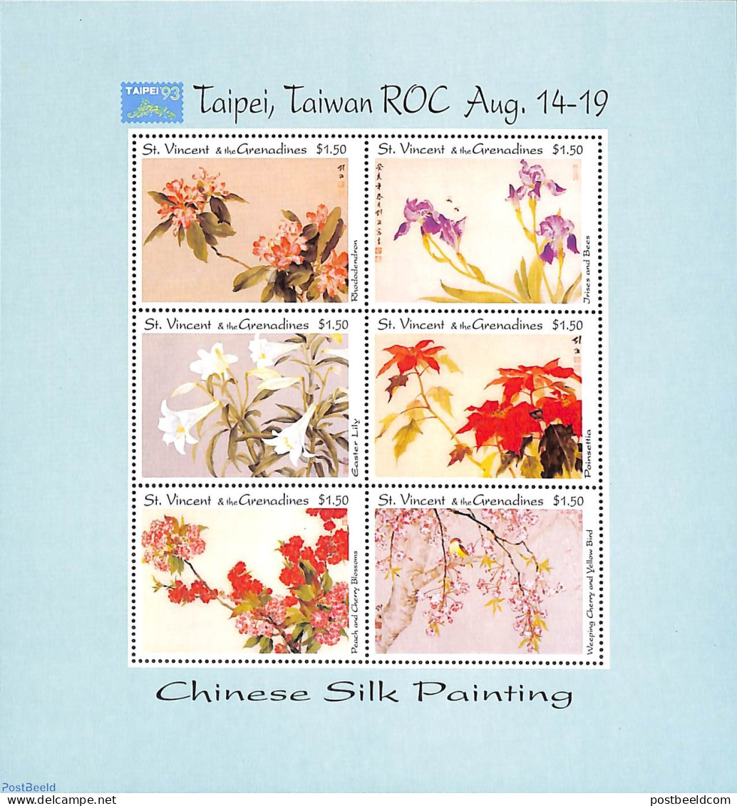 Saint Vincent 1993 Taipei 93 6v M/s, Mint NH, Nature - Flowers & Plants - Philately - St.Vincent (1979-...)