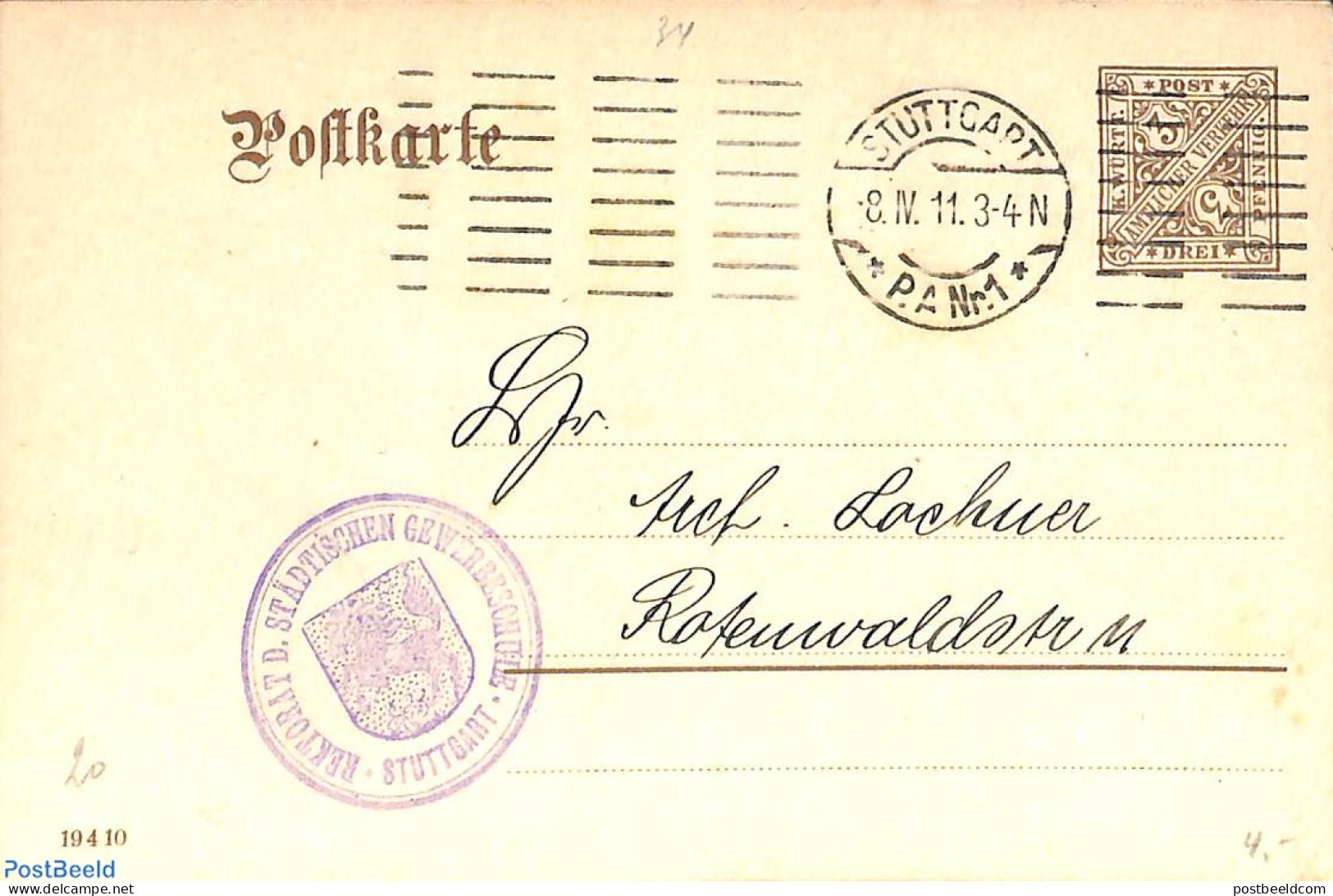 Germany, Wurtemberg 1911 Postcard 3pf, Used Postal Stationary - Other & Unclassified