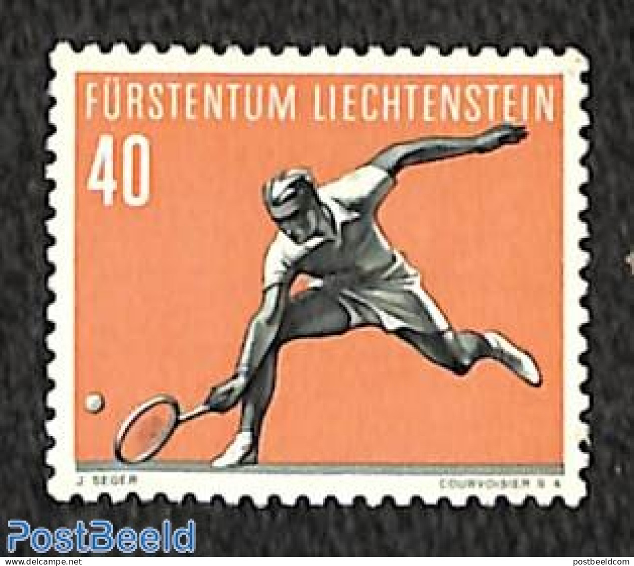 Liechtenstein 1958 40Rp, Stamp Out Of Set, Mint NH, Sport - Tennis - Unused Stamps