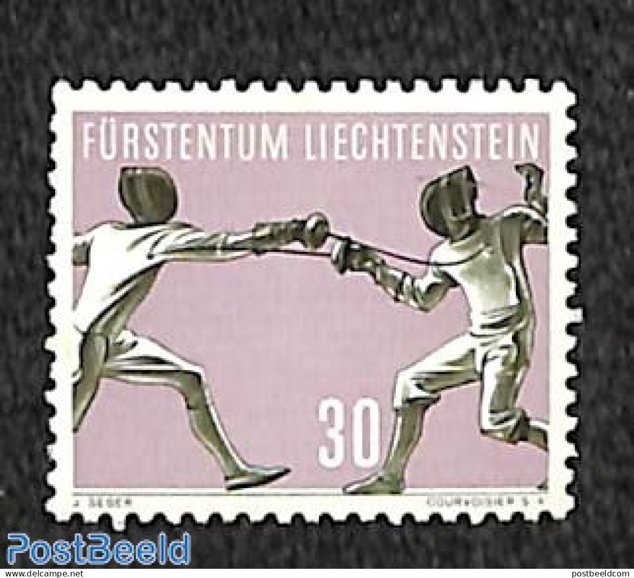 Liechtenstein 1958 30RP, Stamp Out Of Set, Mint NH, Sport - Fencing - Ungebraucht