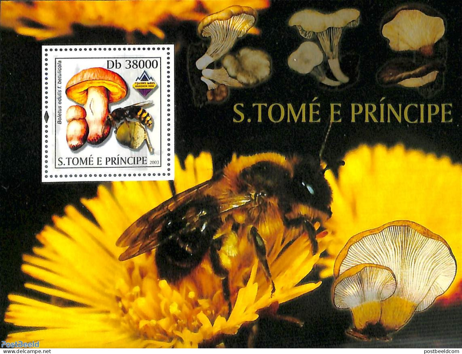 Sao Tome/Principe 2003 Mushrooms, Insects S/s, Mint NH, Nature - Insects - Mushrooms - Pilze