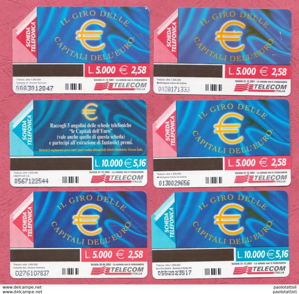 Italy- Il Giro Delle Capitali Dell'euro- Used Pre Paid Phone Cards- Telecom  By 5000 & 10000 Lire. Ed. Mantegazza, - Public Practical Advertising