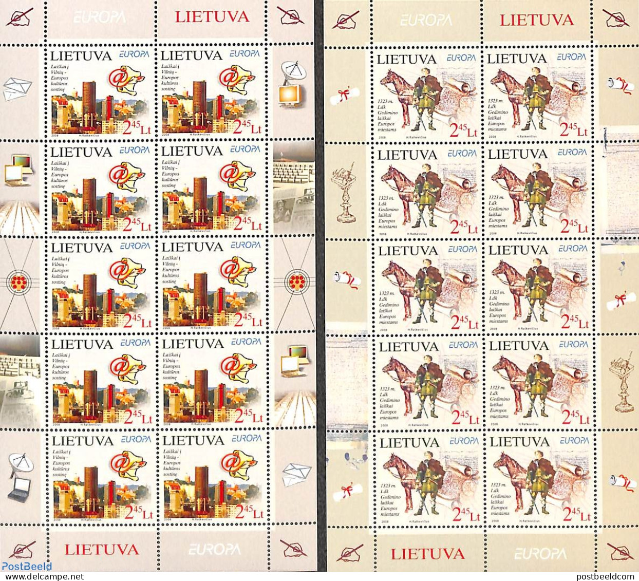 Lithuania 2008 Europa 2 M/s, Mint NH, History - Nature - Europa (cept) - Horses - Post - Post