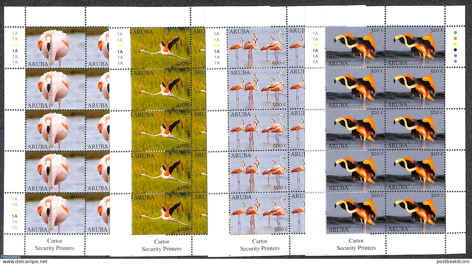 Aruba 2022 Flamingo's 4 M/ss, Mint NH, Nature - Birds - Flamingo - Other & Unclassified