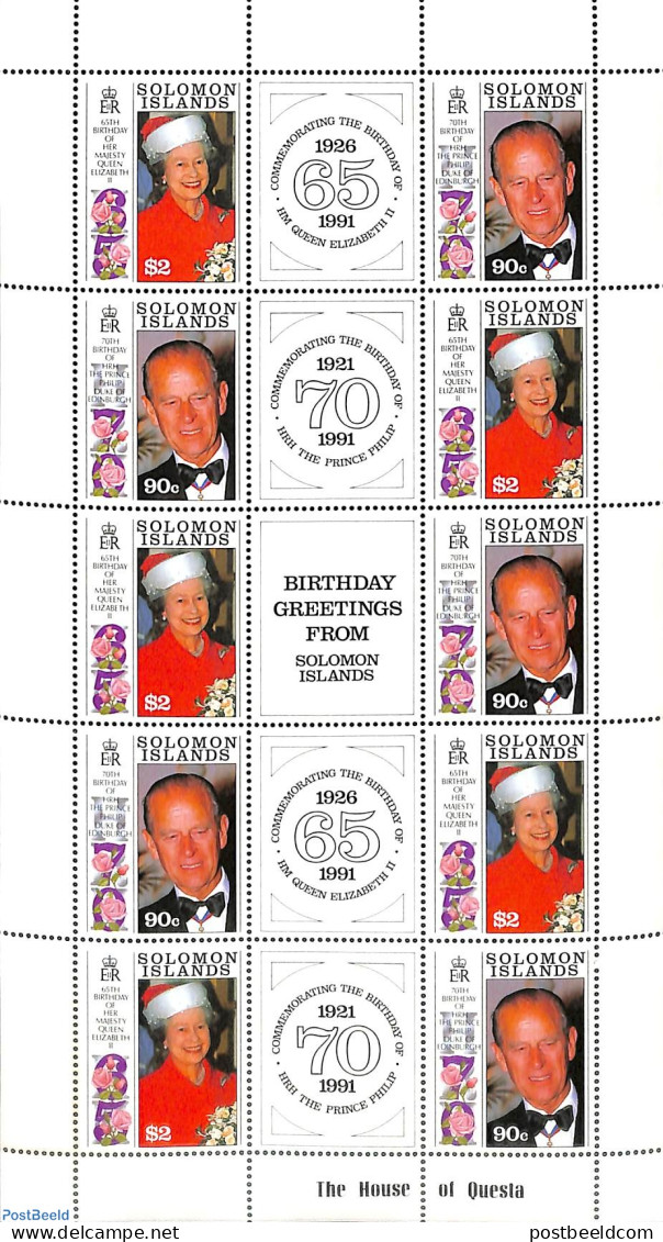 Solomon Islands 1991 Queen Birthday M/s, Mint NH, History - Kings & Queens (Royalty) - Royalties, Royals