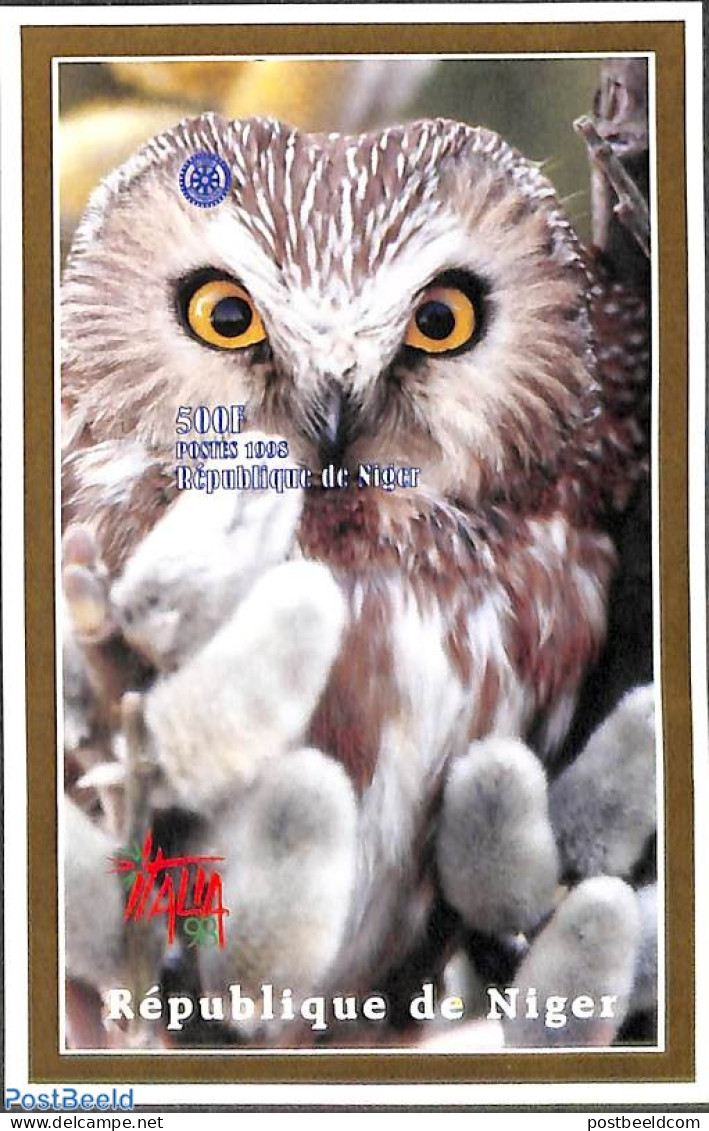 Niger 1998 Owls S/s, Imperforated, Mint NH, Nature - Various - Birds - Birds Of Prey - Owls - Rotary - Rotary, Lions Club