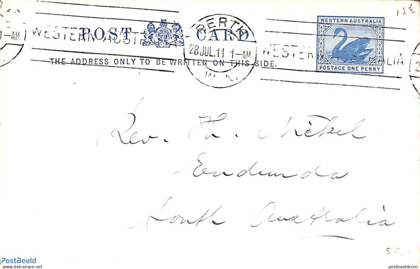 Australia, Western Australia 1911 Used Postcard 1d, Blue, Used Postal Stationary, Nature - Birds - Other & Unclassified