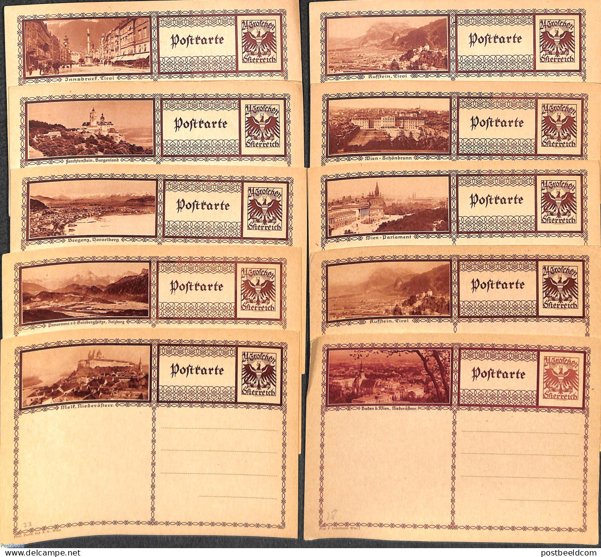 Austria 1930 10 Illustrated Postcards, Unused Postal Stationary - Covers & Documents