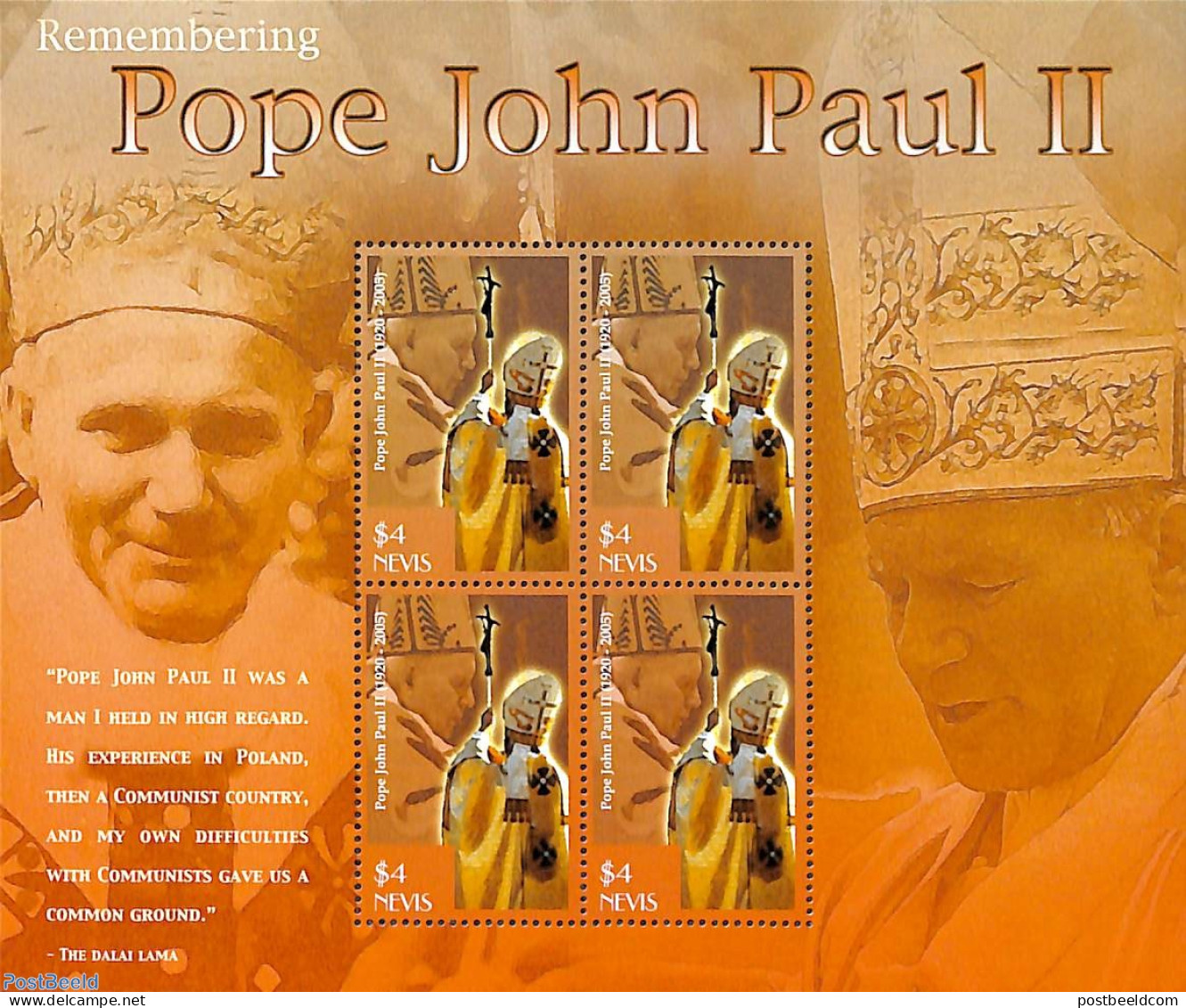 Nevis 2005 Pope John Paul II M/s, Mint NH, Religion - Pope - Popes