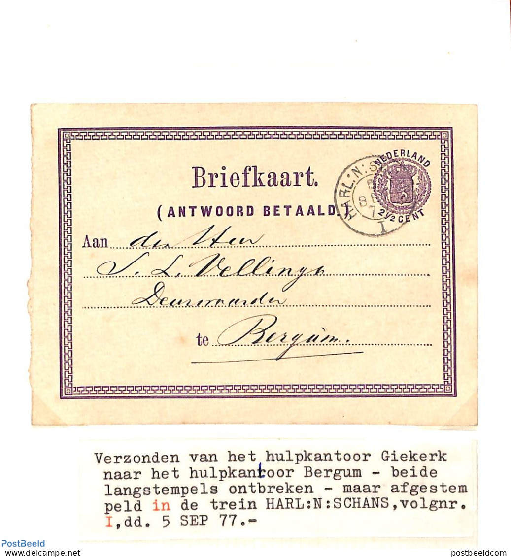 Netherlands 1877 Postcard From Giekerk To Bergum, Railway Post, Used Postal Stationary, Transport - Railways - Lettres & Documents