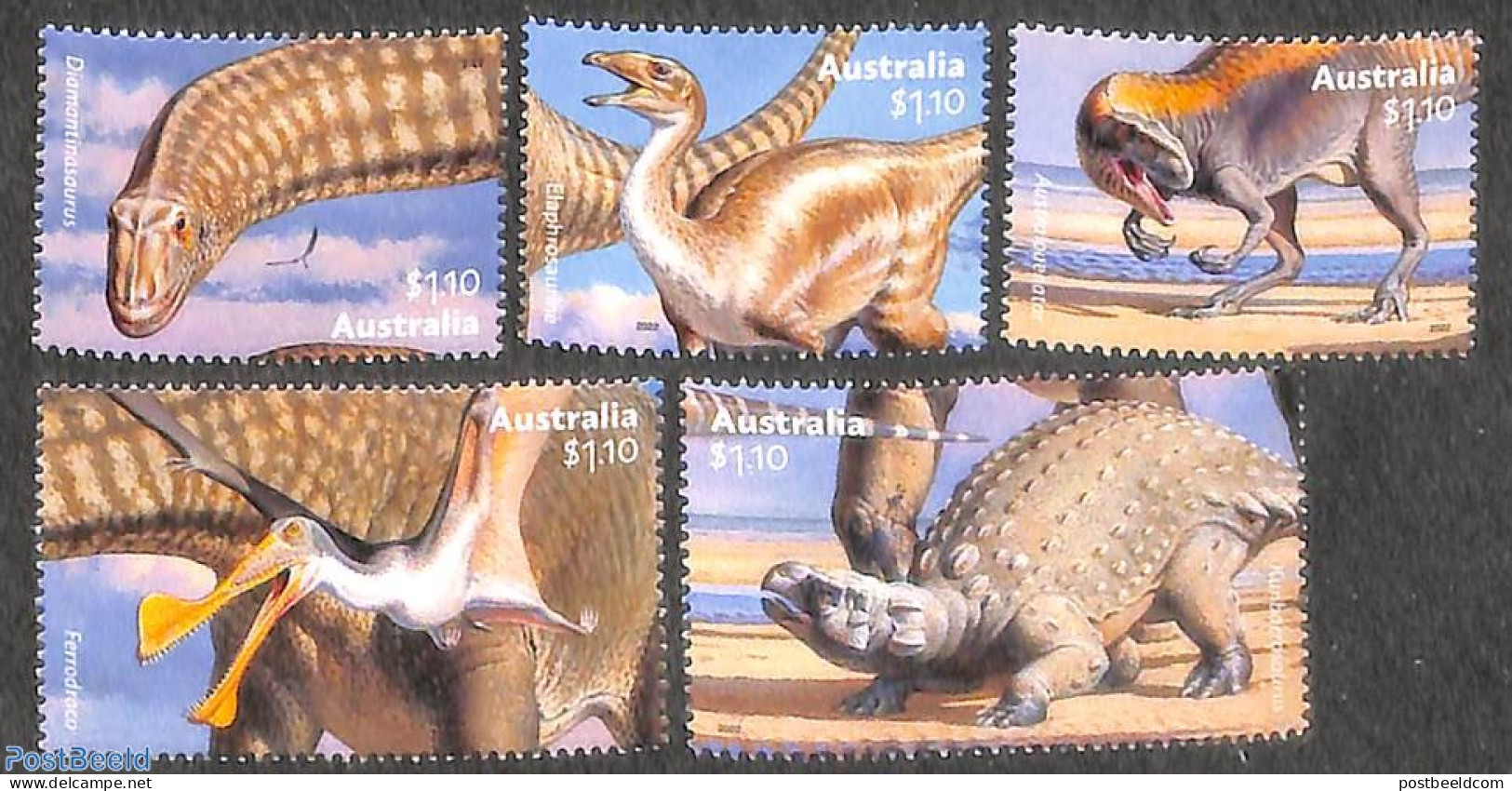 Australia 2022 Dinosaurs 5v, Mint NH, Nature - Prehistoric Animals - Unused Stamps