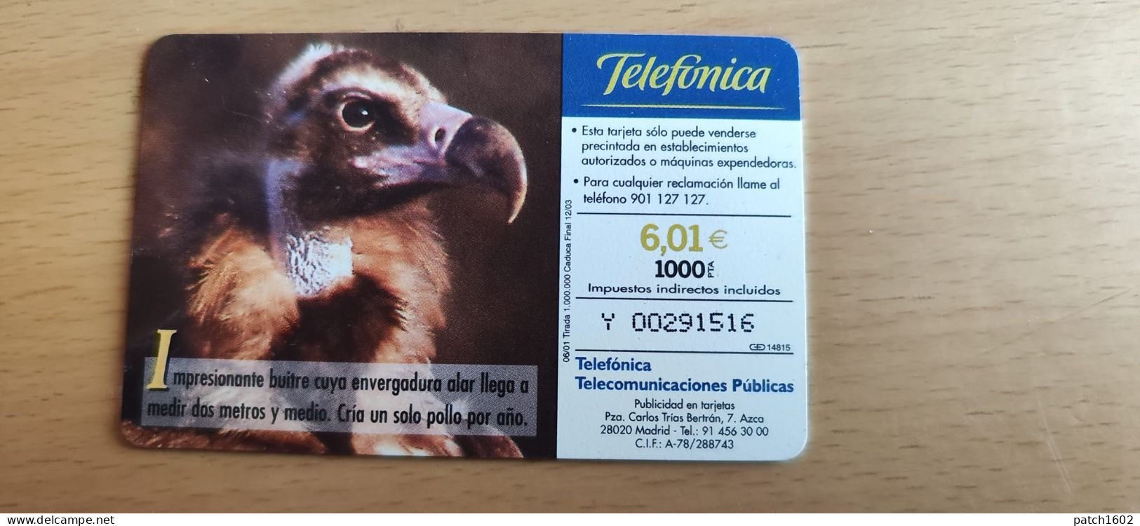 FAUNA IBERICA BUITRE NEGRO  1000 PTA TELEFONICA - Aquile & Rapaci Diurni