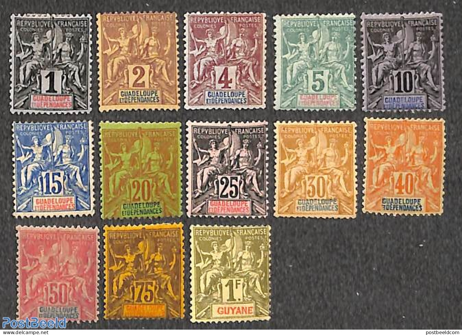 Guadeloupe 1892 Definitives 13v, Unused (hinged) - Unused Stamps