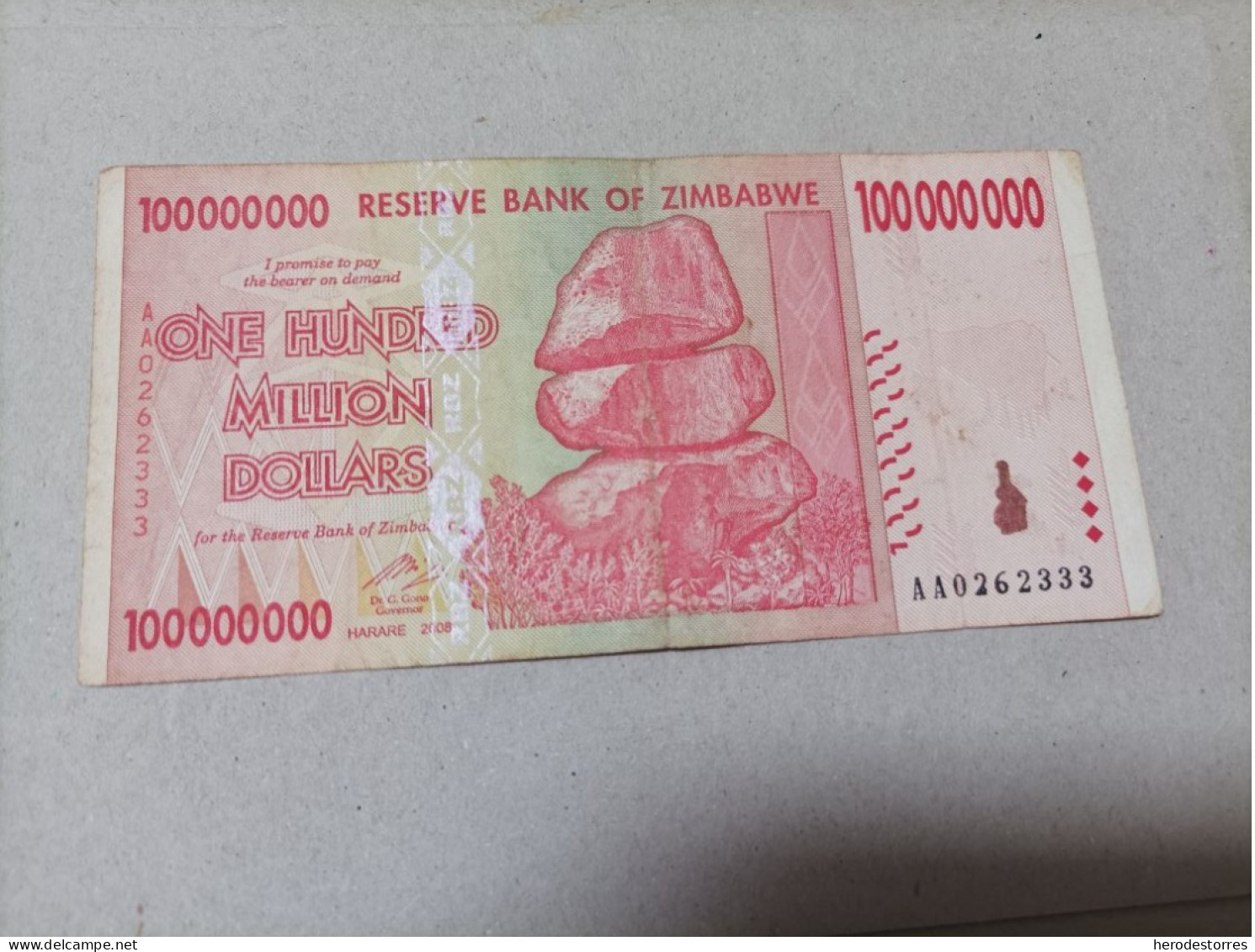 Billete Zimbabwe 100000000 Millones De Dólares, Año 2008, Serie AA - Simbabwe
