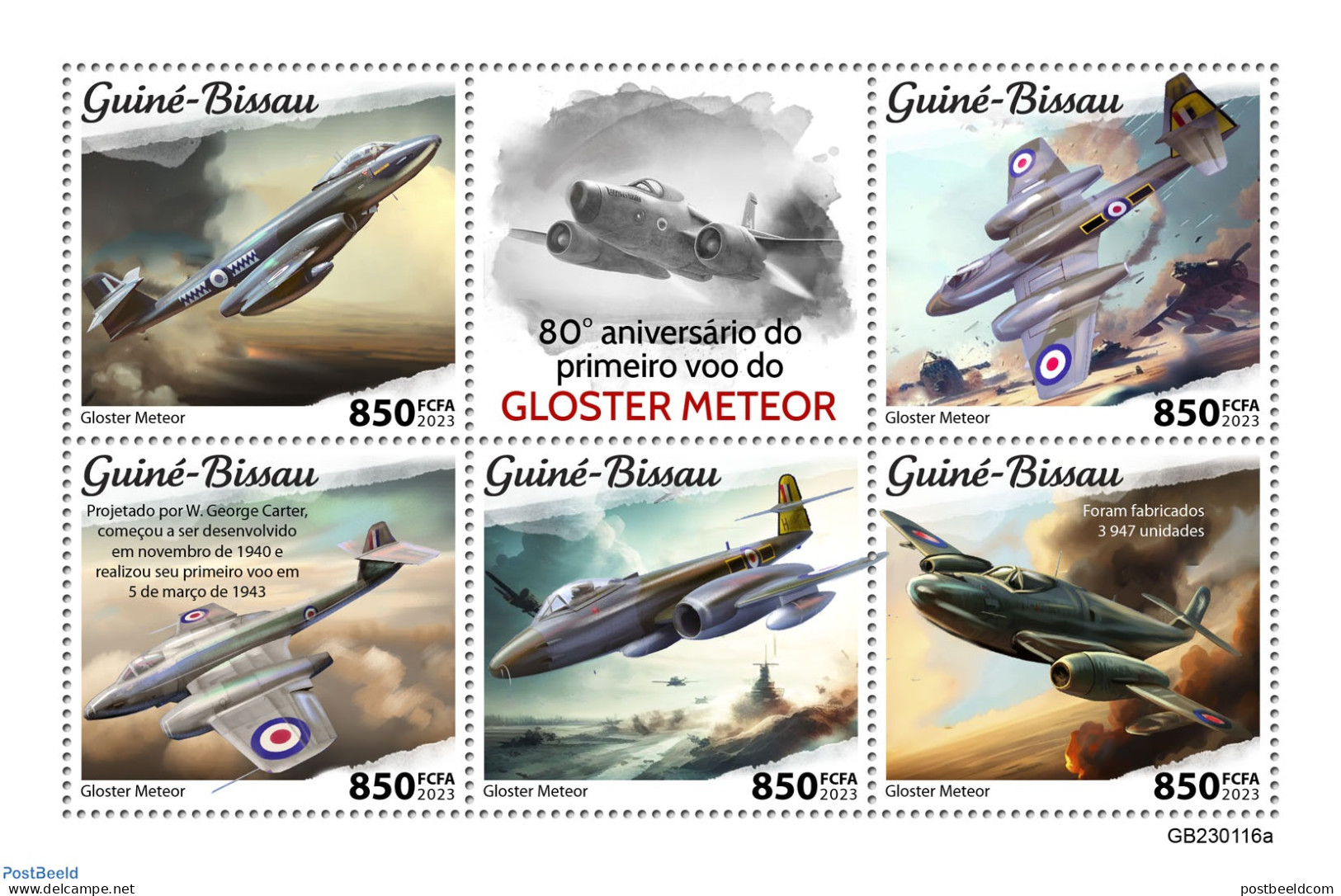 Guinea Bissau 2023 Gloster Meteor, Mint NH, Transport - Aircraft & Aviation - Aviones