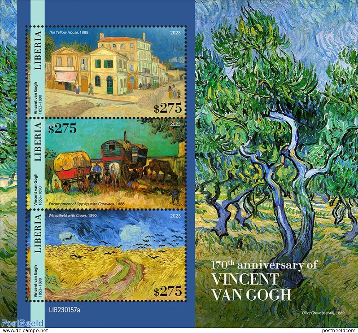 Liberia 2023 Vincent Van Gogh, Mint NH, Nature - Trees & Forests - Art - Paintings - Vincent Van Gogh - Rotary, Club Leones