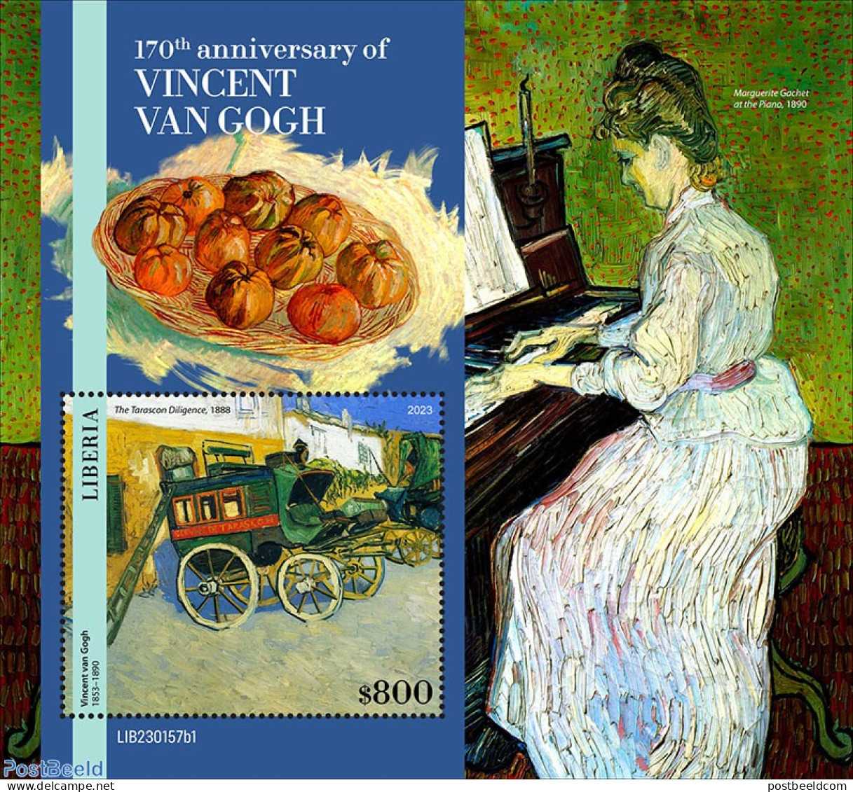 Liberia 2023 Vincent Van Gogh, Mint NH, Nature - Performance Art - Fruit - Musical Instruments - Art - Paintings - Vin.. - Frutas