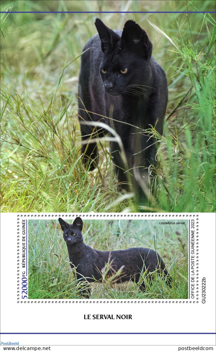Guinea, Republic 2023 Black Serval, Mint NH, Nature - Cat Family - Cats - Autres & Non Classés