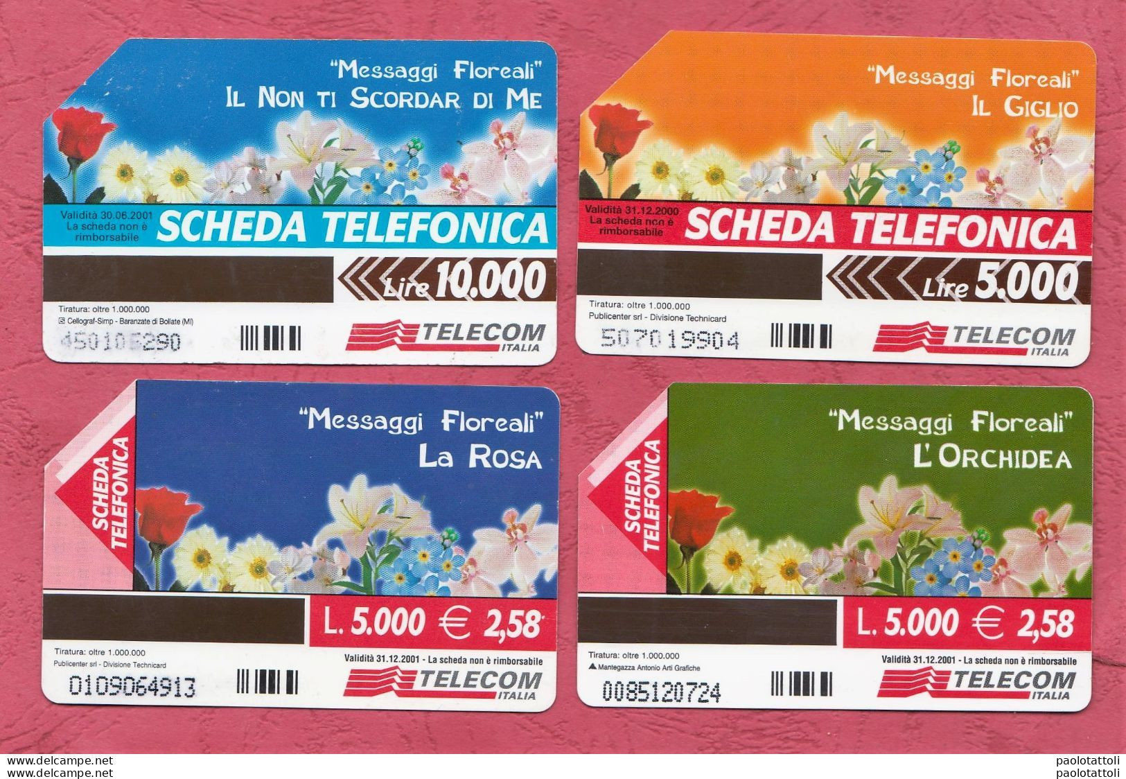 Italy- Telecom- Messaggi Floreali- Phone Card Used By 5000 & 10000 Lire- Ed. Cellograf, Publicenter, Mantegazza.. - Public Practical Advertising