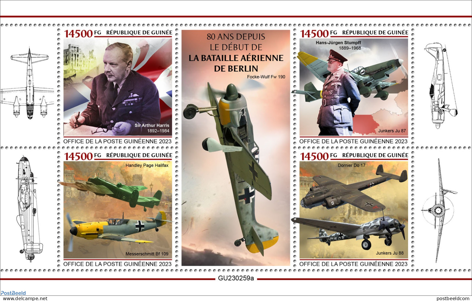 Guinea, Republic 2023 80 Years Since The Start Of The Air Battle Of Berlin, Mint NH, History - Transport - Militarism .. - Militaria