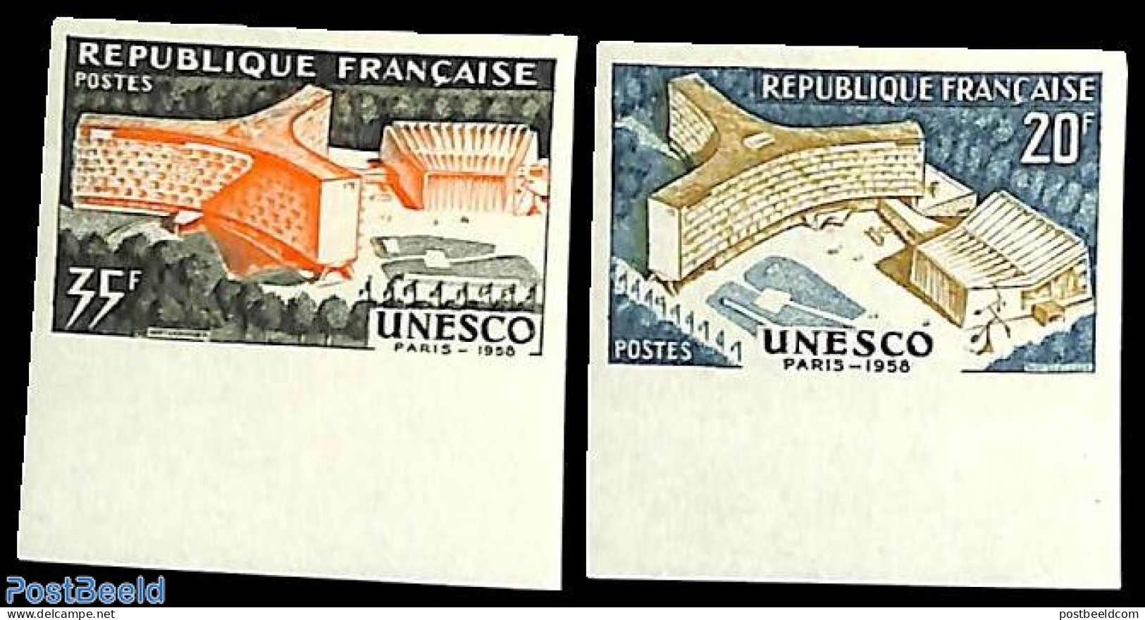 France 1958 UNESCO Building 2v, Imperforated, Mint NH, History - Unesco - Neufs