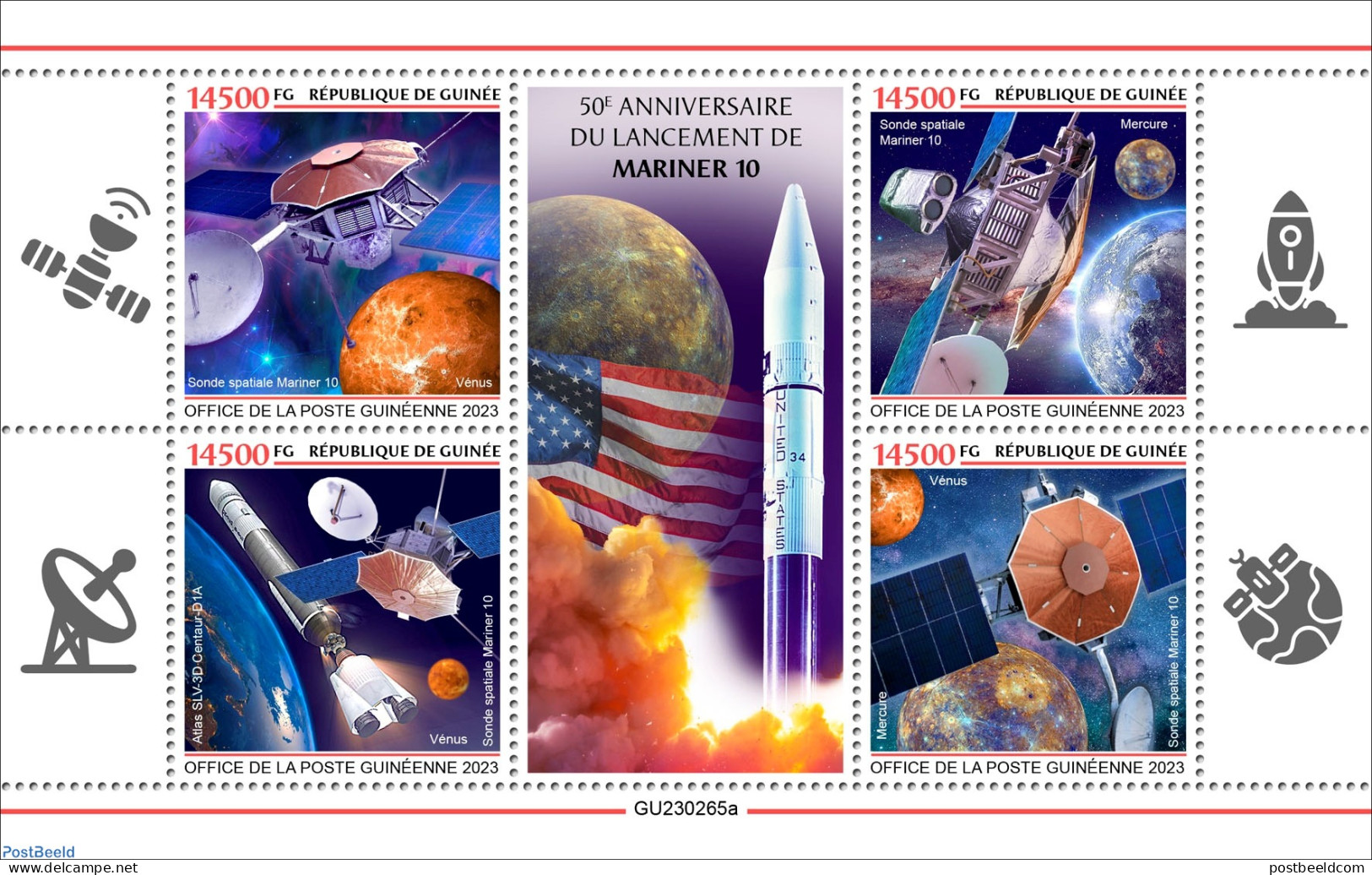 Guinea, Republic 2023 50th Anniversary Of The Launch Of Mariner 10, Mint NH, Transport - Space Exploration - Other & Unclassified