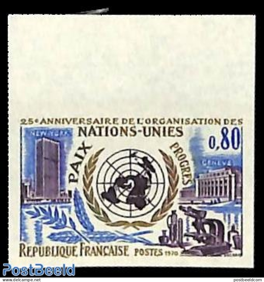 France 1970 25 Years UNO 1v, Imperforated, Mint NH, History - United Nations - Ongebruikt
