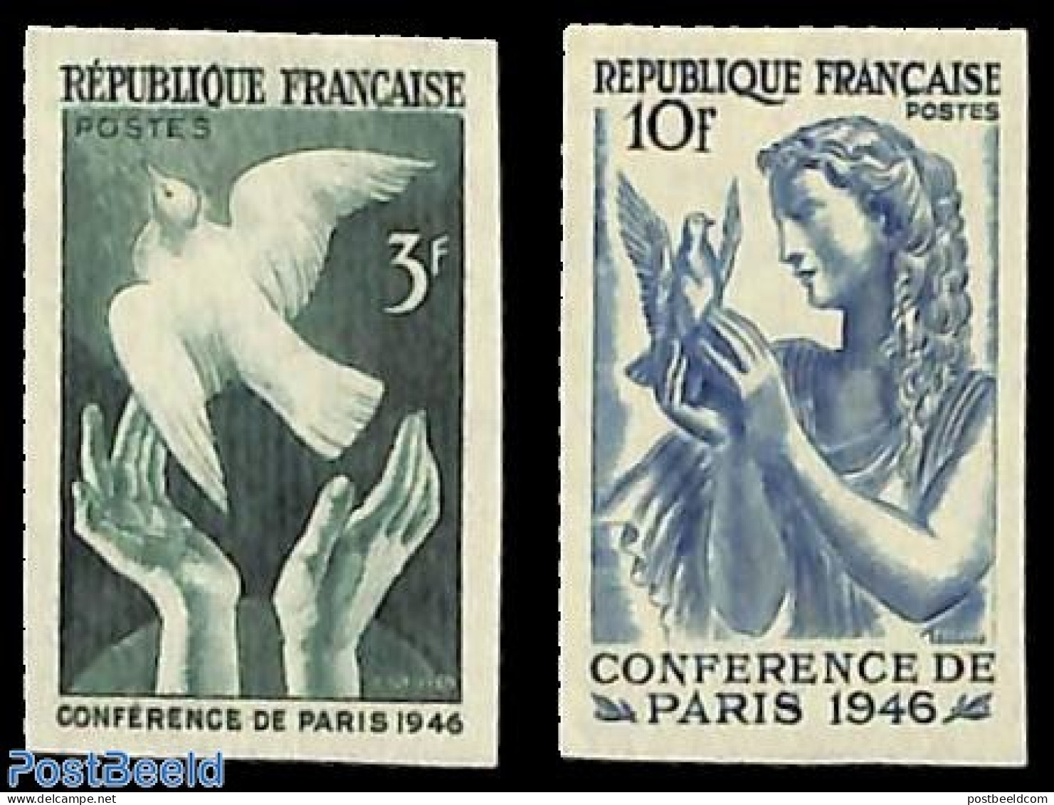 France 1946 Peace Congress 2v, Imperforated, Mint NH, History - Peace - Ungebraucht