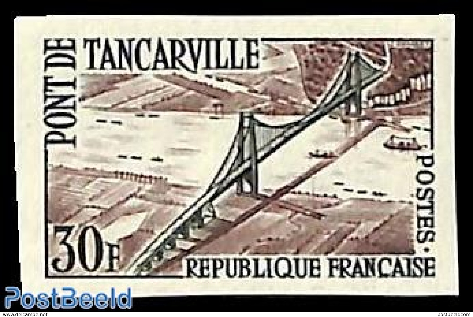 France 1959 Tancarville Bridge 1v, Imperforated, Mint NH, Art - Bridges And Tunnels - Neufs