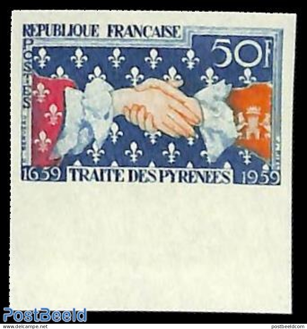 France 1959 Pyrenean Treaty 1v, Imperforated, Mint NH, History - History - Unused Stamps