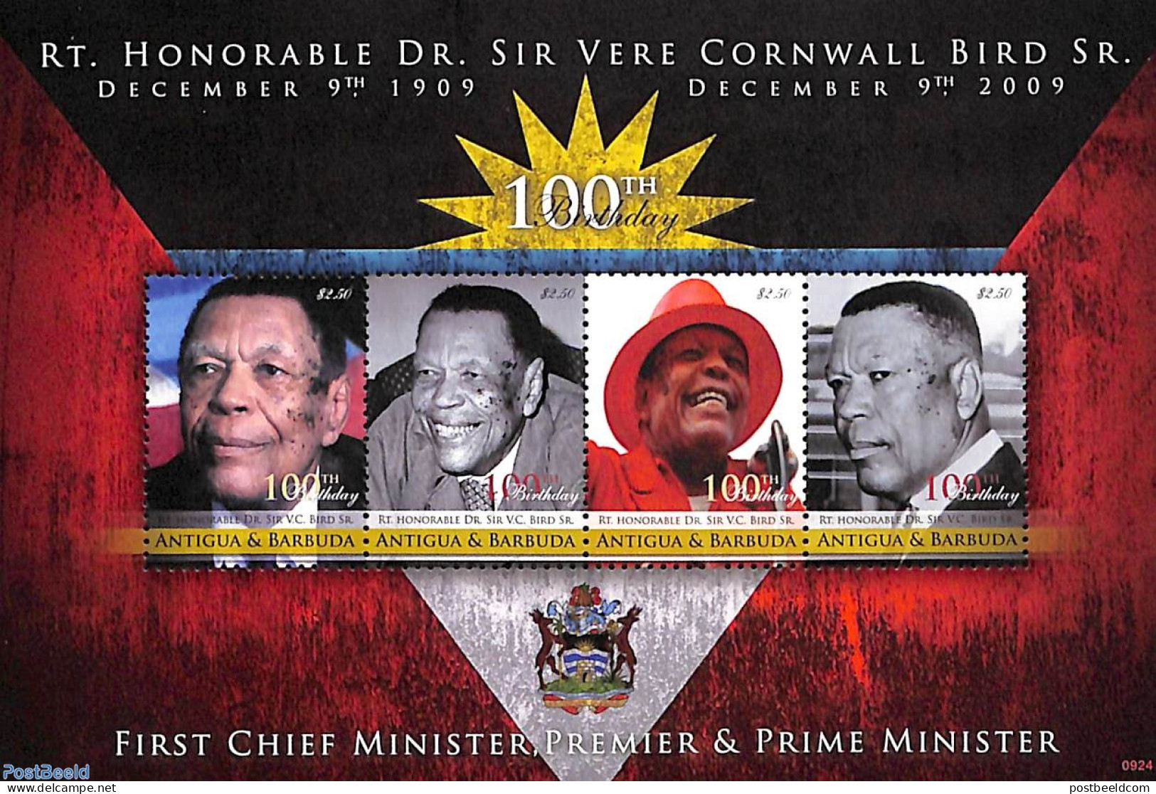Antigua & Barbuda 2009 Sir Vere Cornwall Bird Sr. 4v M/s, Mint NH, History - Politicians - Antigua Und Barbuda (1981-...)