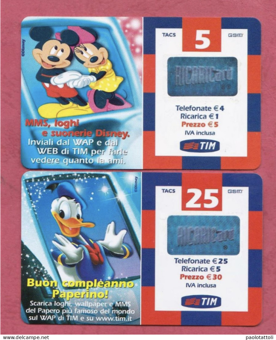 Italy- TIM Po Up Cards Used By 5 & 25 Euros. Walt Disney- Exp. Dic.2004 & Giu.2006- Lot Of Two Cards- - GSM-Kaarten, Aanvulling & Voorafbetaald