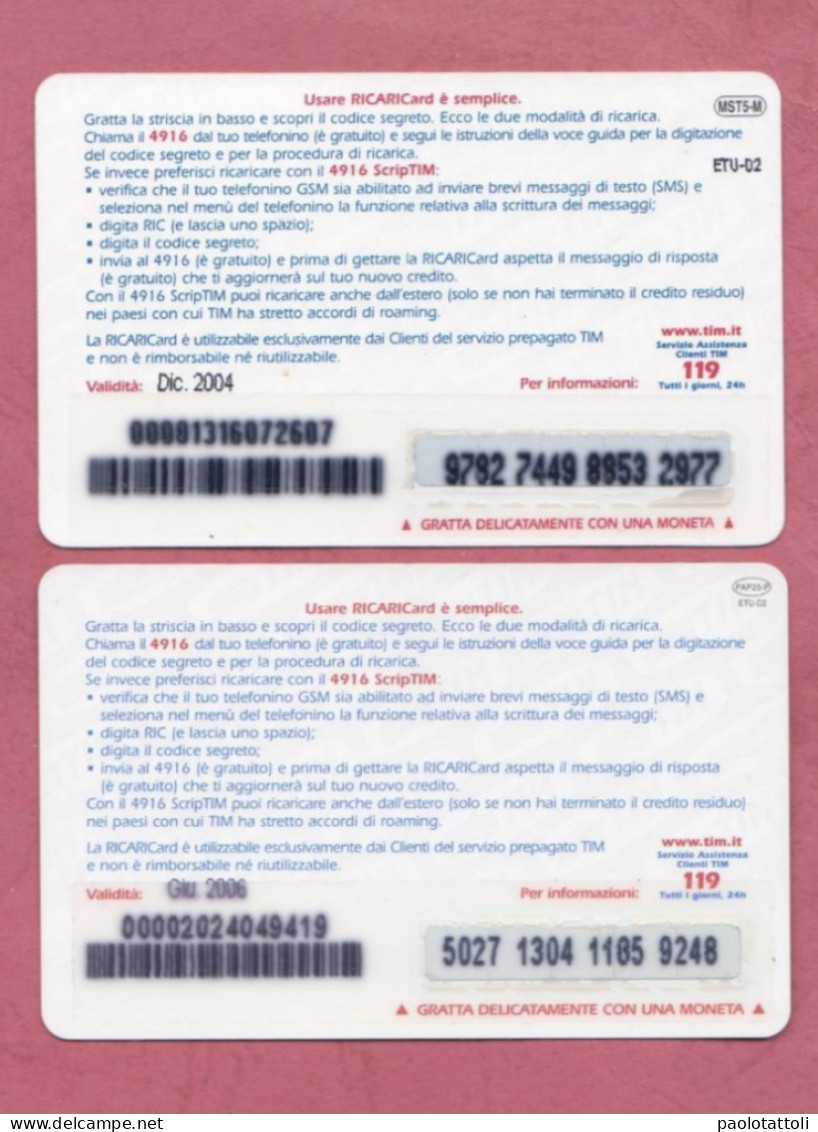 Italy- TIM Po Up Cards Used By 5 & 25 Euros. Walt Disney- Exp. Dic.2004 & Giu.2006- Lot Of Two Cards- - GSM-Kaarten, Aanvulling & Voorafbetaald