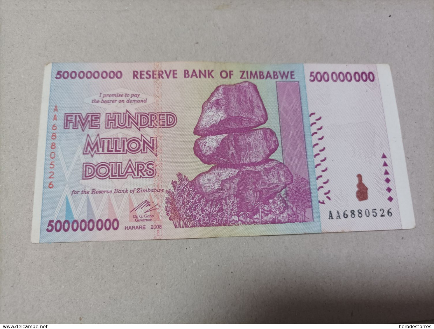 Billete Zimbabwe 500000000 Millones De Dólares, Año 2008, Serie AA - Zimbabwe
