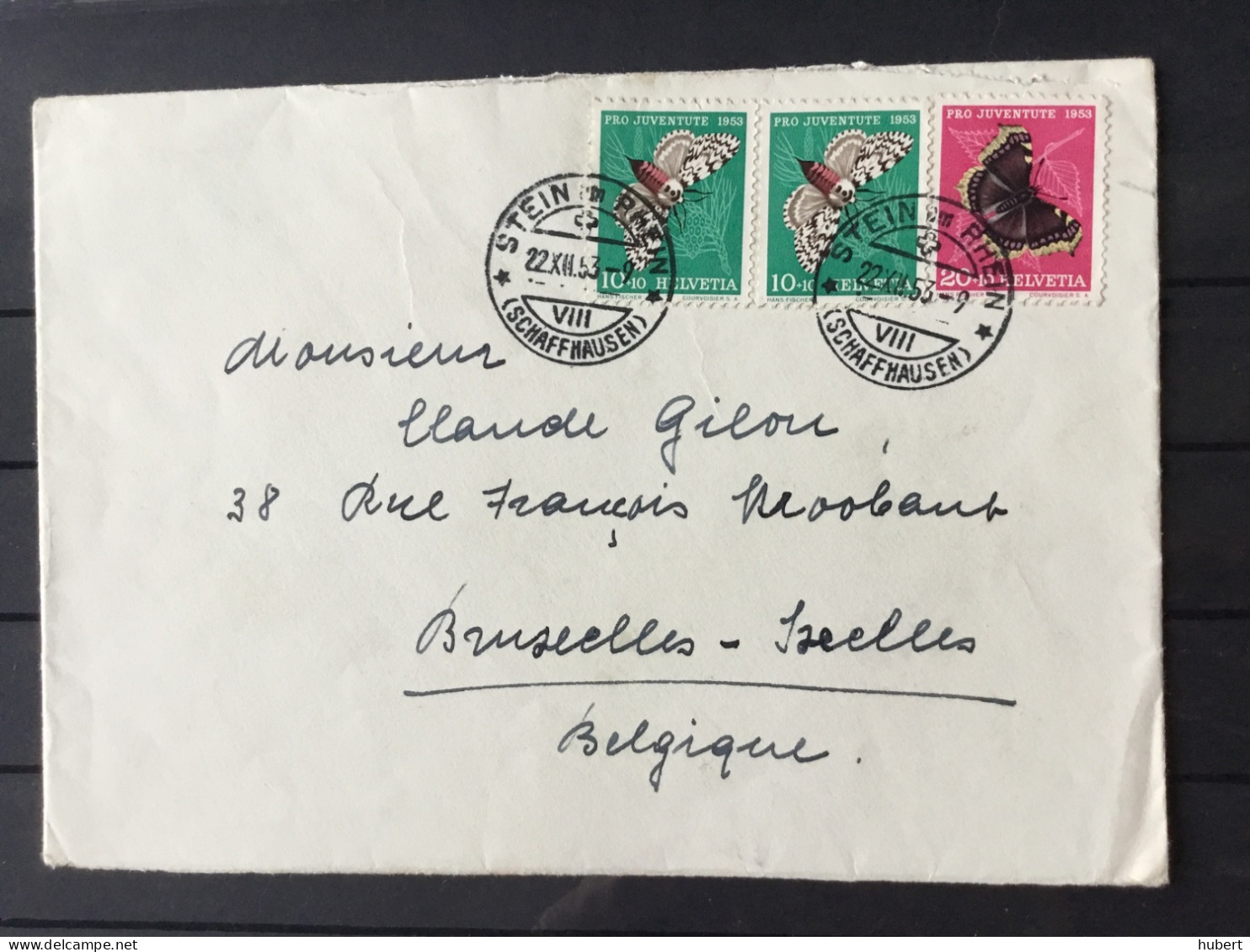 Lettre Pro Juventute 1953 YT 540-541 De Stein Am Rheingau Vers Bruxelles - Storia Postale