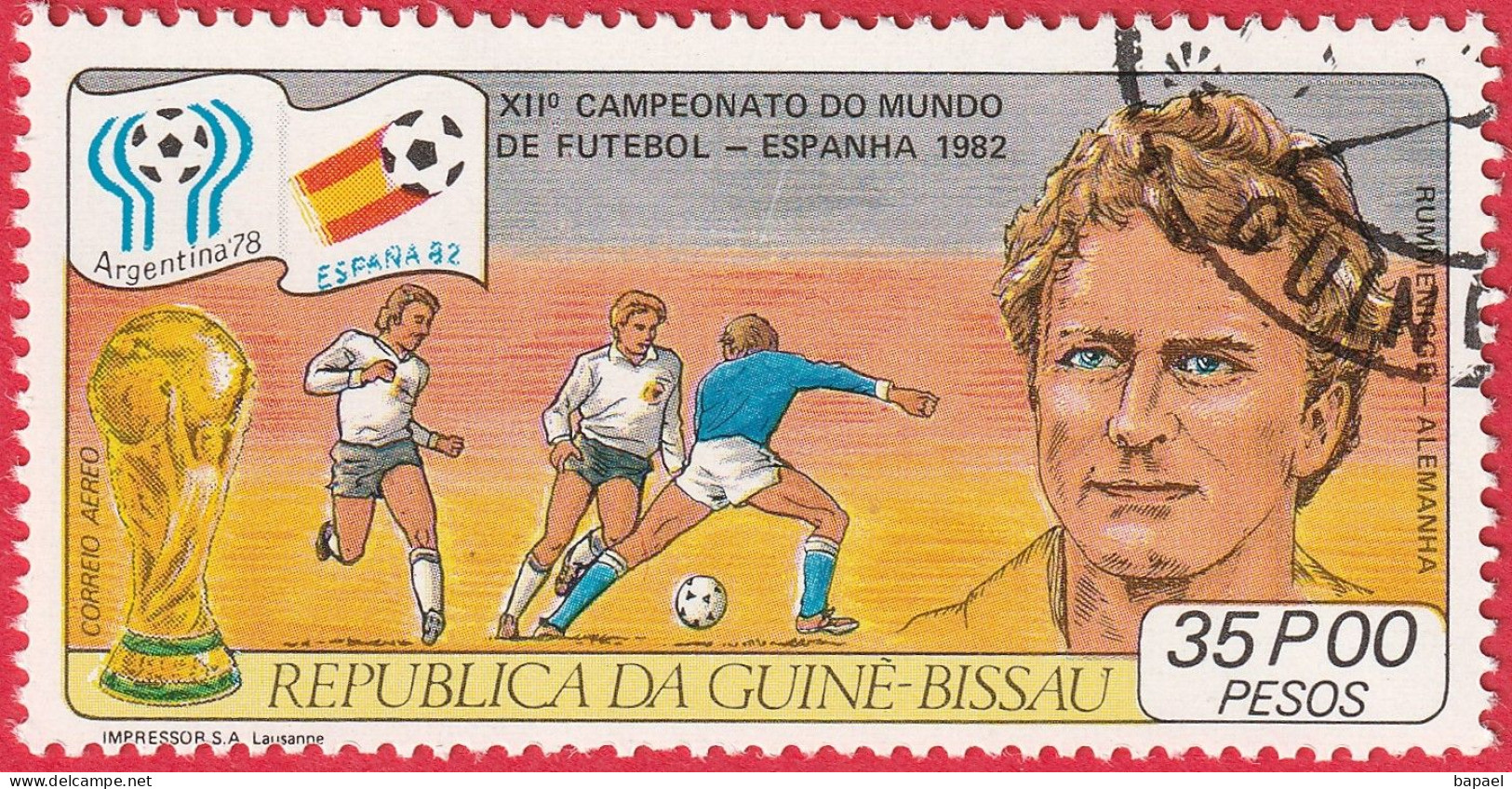 N° Yvert & Tellier 64 - Guinée-Bissau (Poste Aérienne) (1981) (Oblitéré) - Coupe Du Monde Foot (Espana82) Rummenigge (1) - Guinée-Bissau