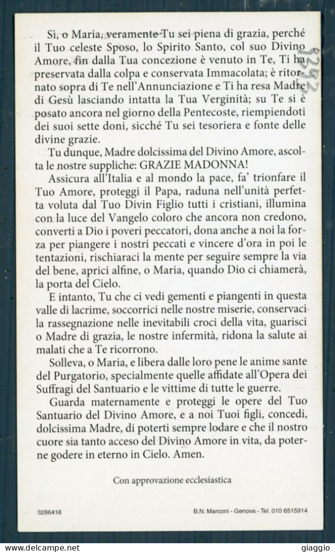 °°° Santino N. 9393 - Madonna Del Divino Amore - Roma °°° - Godsdienst & Esoterisme