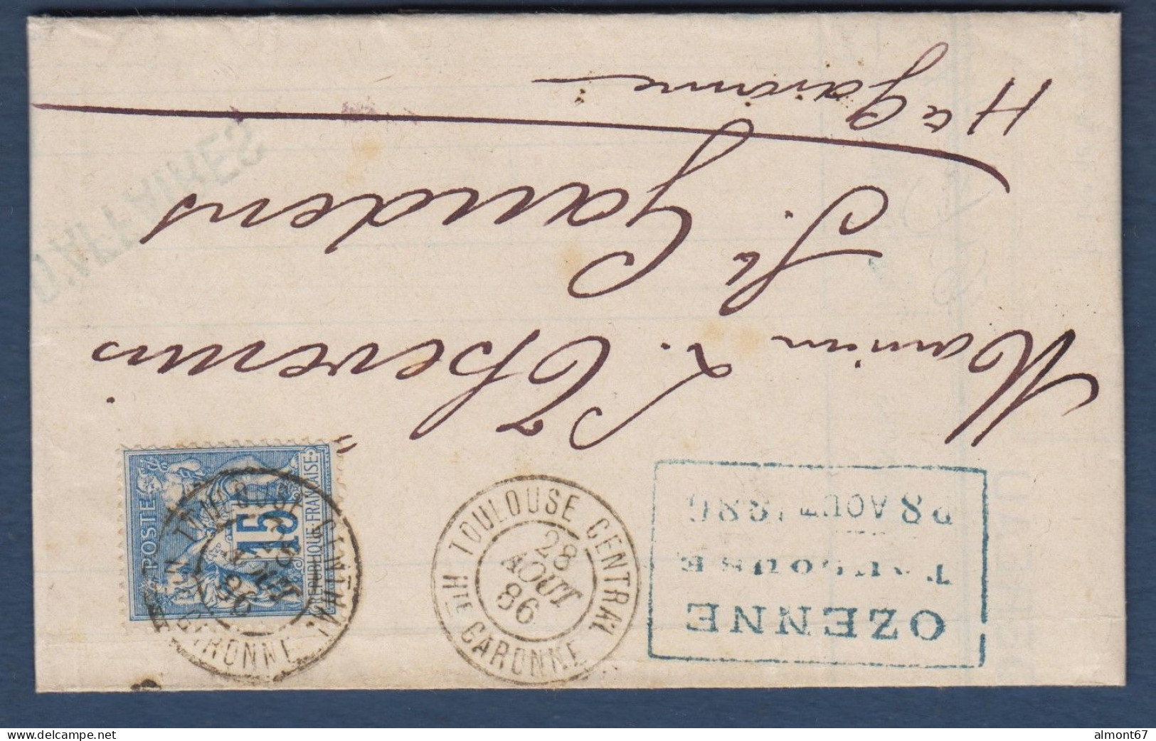 Haute Garonne - Cachet TOULOUSE  CENTRAL  Sur Lettre Avec 15c Sage - 1877-1920: Semi Modern Period