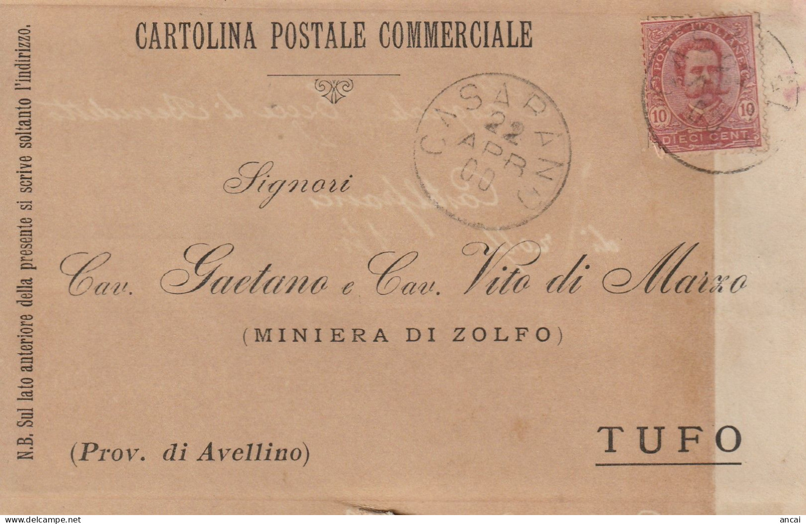 Italy. A212. Casarano.  1900. Annullo Grande Cerchio CASARANO, Su Cartolina Postale Commerciale - Marcophilie