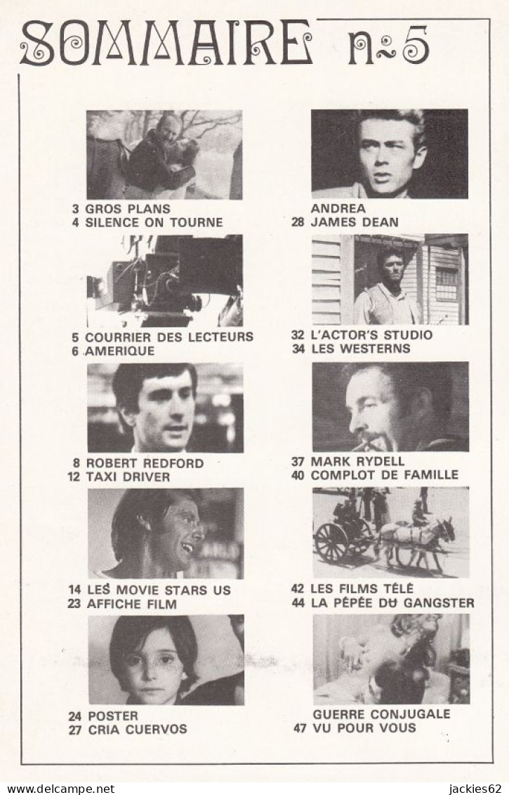 45/ CINEMA N° 5/1976, Voir Sommaire, Redford, De Niro, Caan, Nicholson, Pacino, Hoffman, Dean - Kino