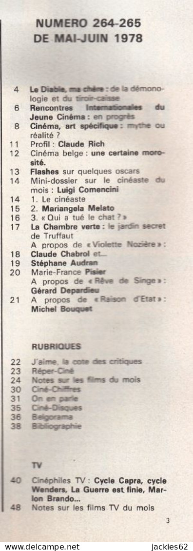 35/ AMIS DU FILM N° 264-65/1978, Voir Sommaire, Rich, Comencini, Chabrol, Audran, Pisier, Depardieu, Bouquet - Cinéma