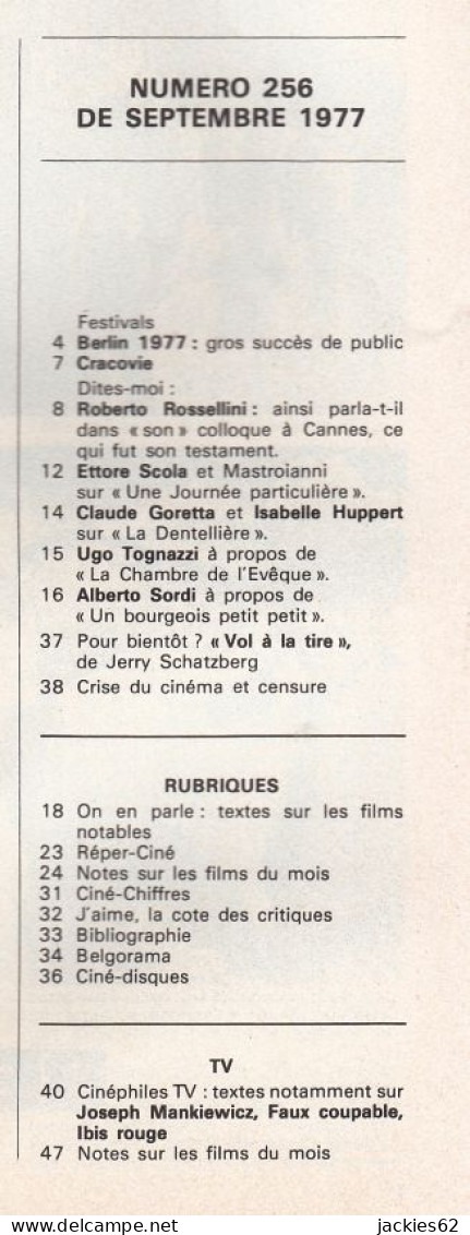 34/ AMIS DU FILM N° 256/1977, Voir Sommaire, Berlin 77, Rossellini, Scola, Goretta, Huppert, Tognazzi, Sordi - Cinema