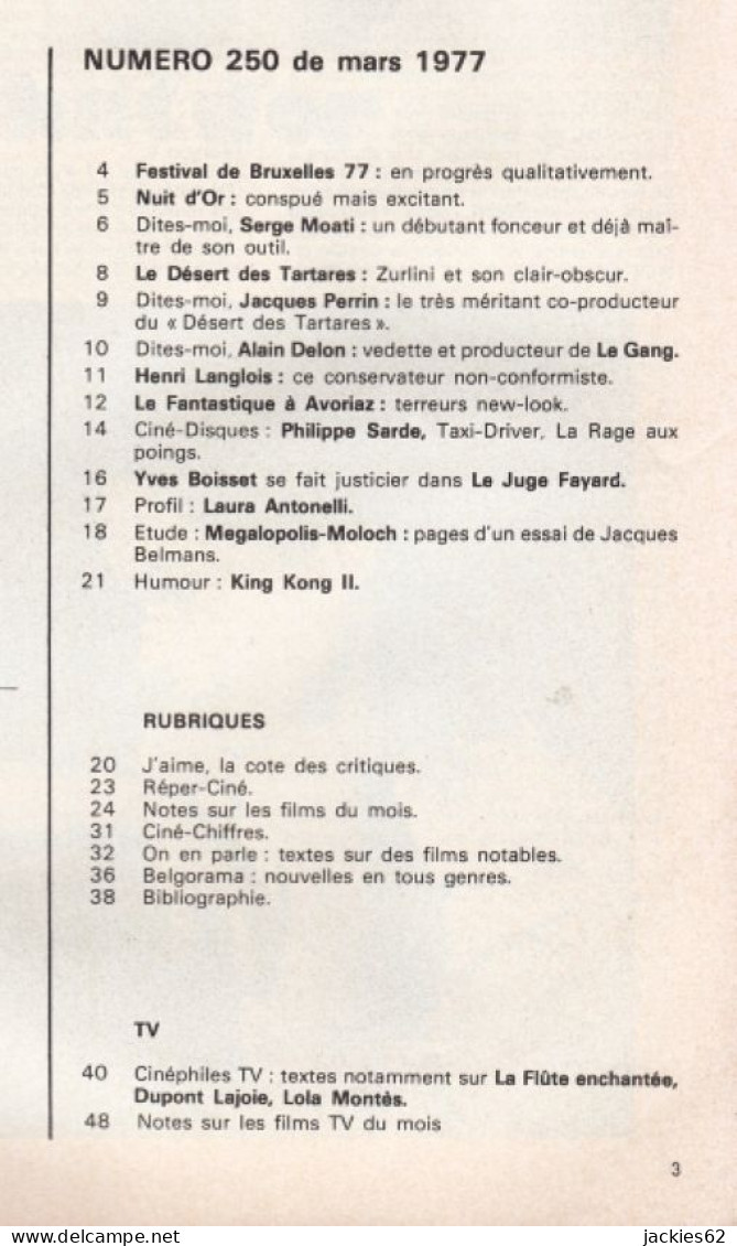 33/ AMIS DU FILM N° 250/1977, Voir Sommaire, Moati, Perrin, Delon, Boisset, Antonelli - Cinema