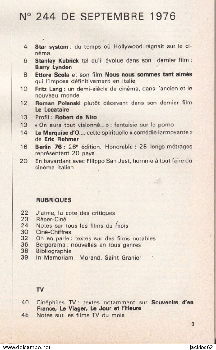 32/ AMIS DU FILM N° 244/1976, Voir Sommaire, Kubrick, Scola, Lang, Polanski, De Niro, Berlin 76 - Cinéma