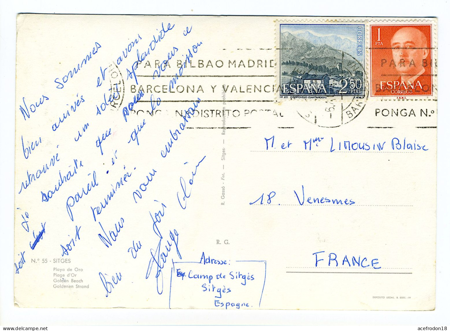 CP Espagne Pour France - Sitges - 2 Timbres 1966 - Used Stamps