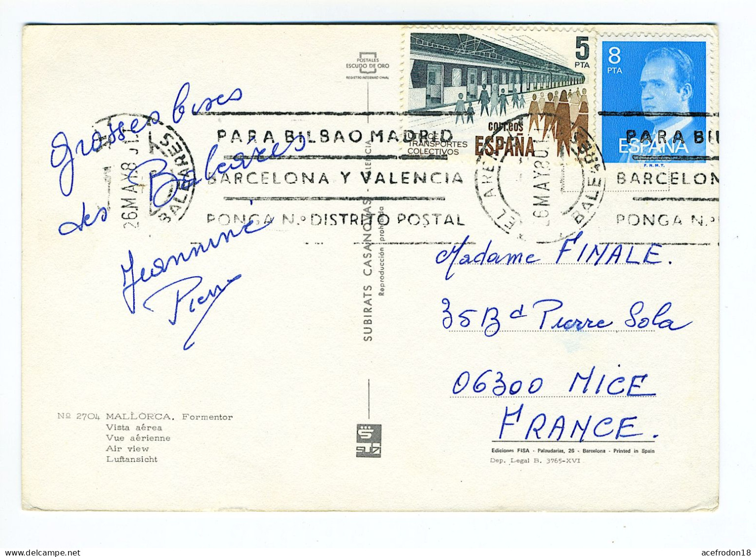 CP Espagne Pour France - Mallorca - 2 Timbres 1980 - Used Stamps