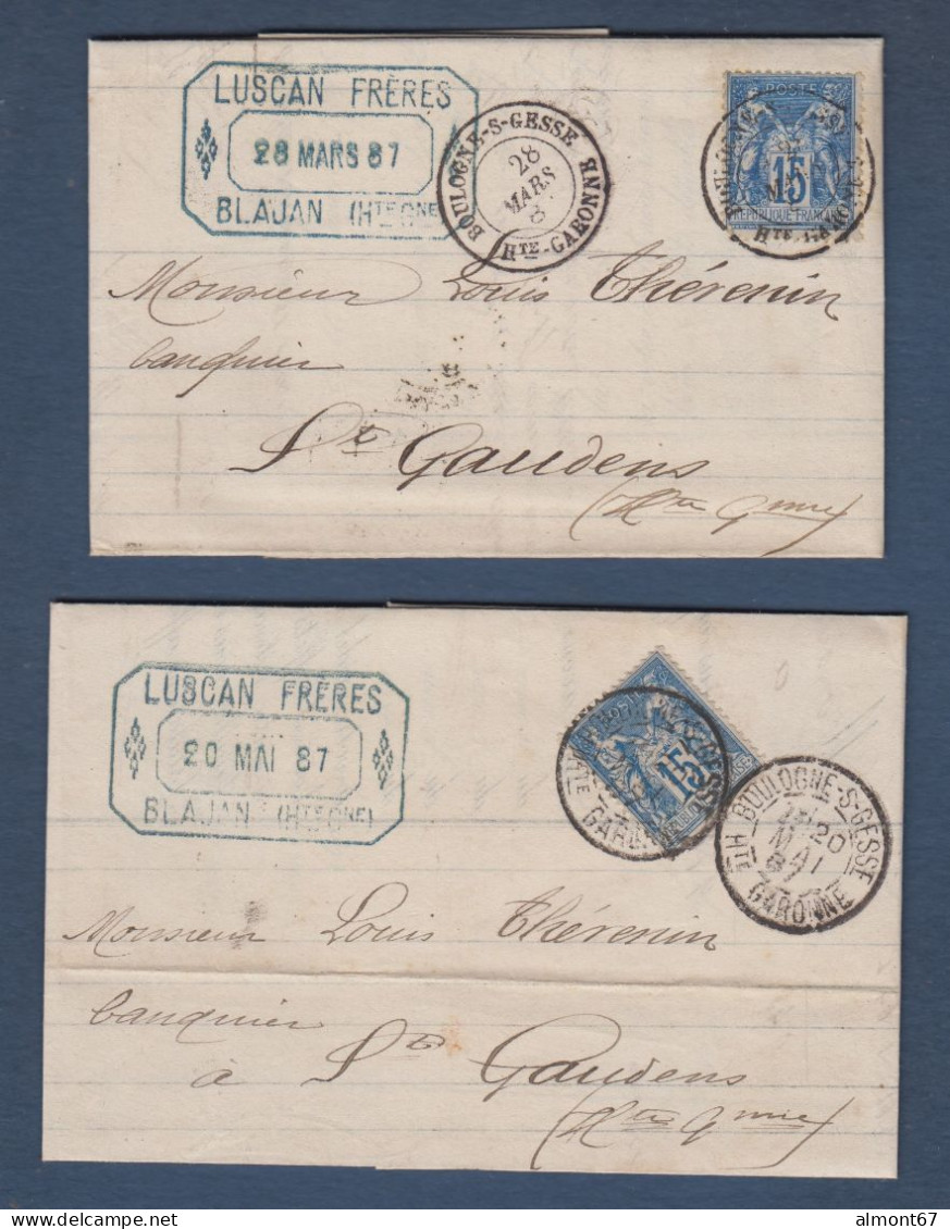 Haute Garonne - 2 Cachets Différents BOULOGNE S GESSE  Sur Lettres Avec 15c Sage - 1877-1920: Semi-moderne Periode