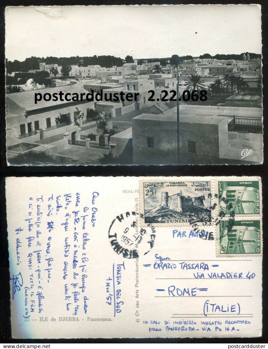 TUNISIA Djerba 1957 Panoramic View Sent To Italy. Real Photo Postcard (h3076) - Tunesien